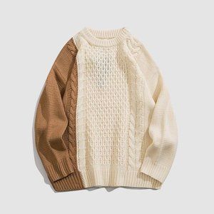 Color Contrast Mixed Knitted Sweater Beige and Brown